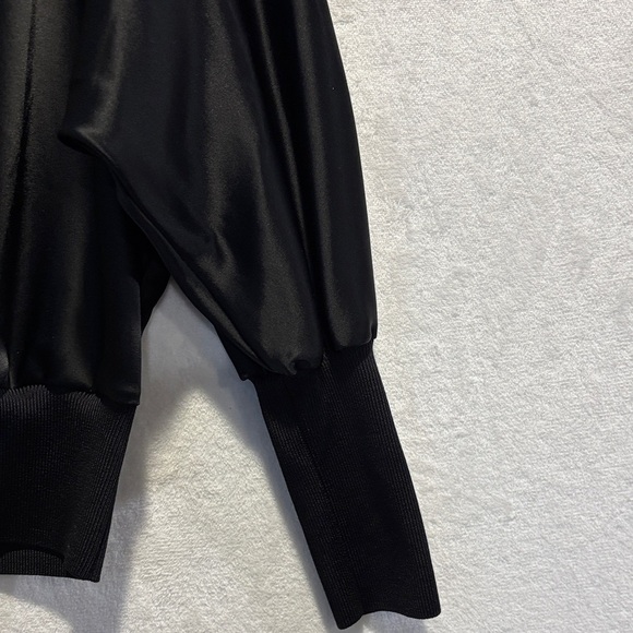 St. John Satin Black Blouse Knit Trim Cowl Neck Dolman Sleeve Top Size Medium - Picture 6 of 16